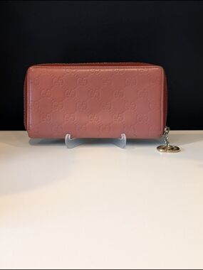 Gucci GG Guccissima Embossed Leather Rose Zip-Around Long Wallet with GG Charm
